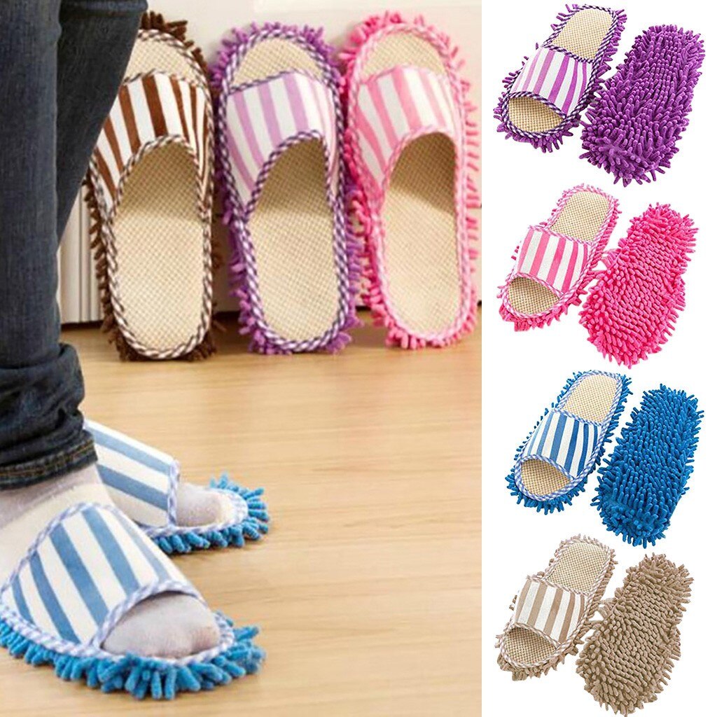 Multi-Funktion Mopp Hausschuhe Korallen Samt Gestreiften Maschine Waschbar Hausschuhe Chenille Leinen mopsen Hausschuhe Boden Reinigung Werkzeuge