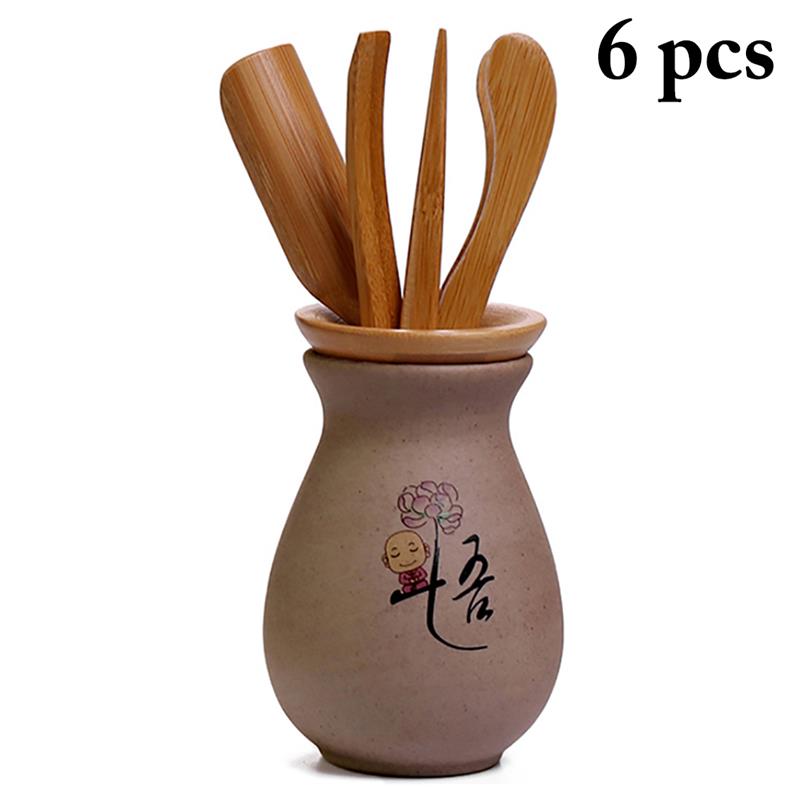 6 teile/satz Multifunktions Tee Utensil Holz Tee Scoop Mit Tee Sieb Clip Nadel Chashaku Halfter Tee-einstellen Zubehör