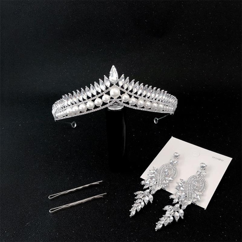 1 einstellen Braut Krone Haarnadel Ohrring Bausatz Stilvolle Schmuck Hochzeit Kleid Zubehör Braut Dekorative Schmuck für Frauen Weibliche (Silve