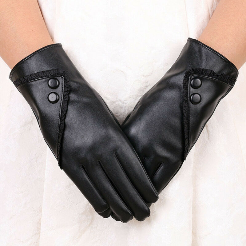 Frauen Winter Warme Weiche PU Leder Handschuhe Elegante schlicht Winddicht Touchscreen Handschuhe