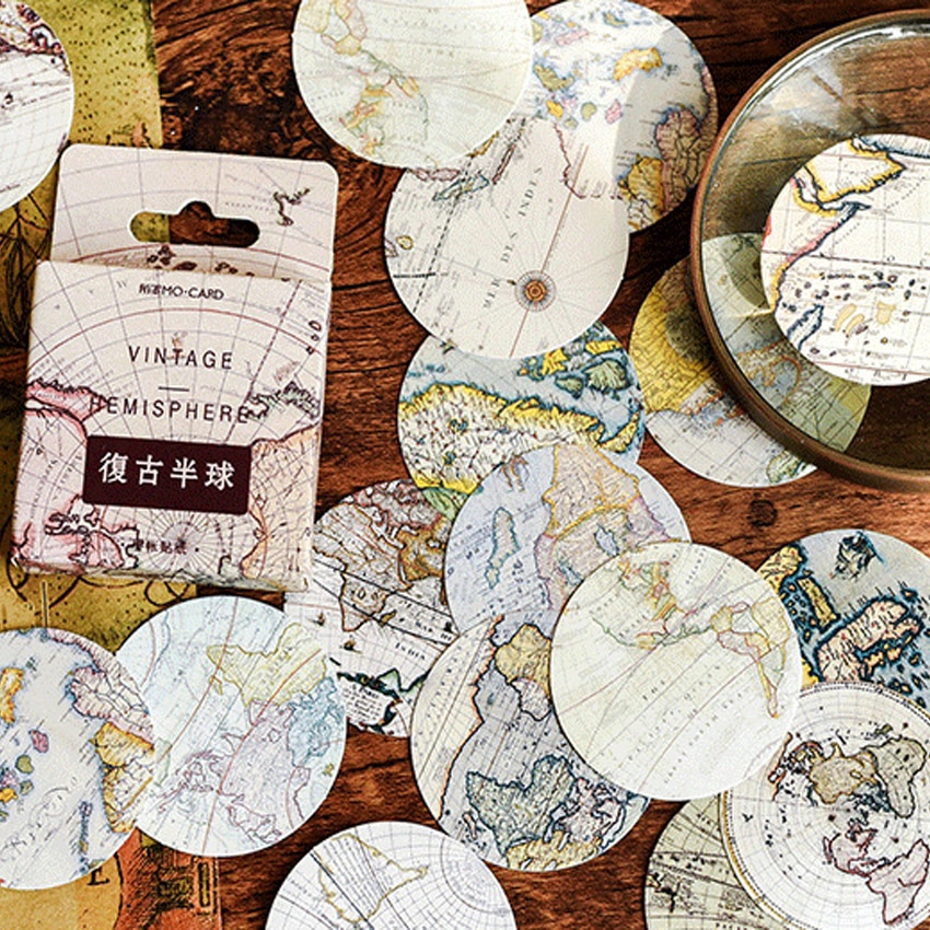 46 teile/paket retro Runde Hemisphäbetreffend Papier Dekorative Aufkleber DIY Klebstoff Aufkleber Schule Bürobedarf Schreibwaren Etikett