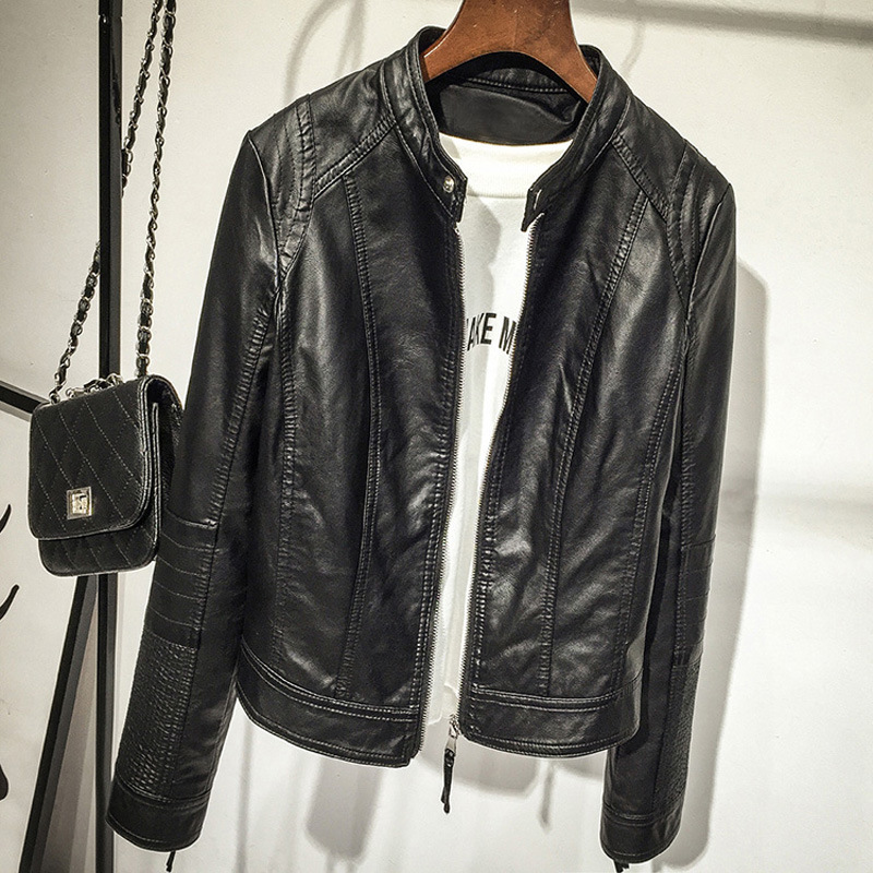 Plus Größe Weibliche Leder Jacke Frühling Herbst Reißverschluss Langarm Tasche Damen Mantel Bomber Radfahrer Motorrad Jacke Frauen