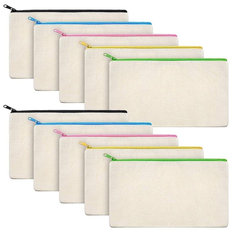 10Stck Leinwand machen-hoch Taschen Leinwand Mäppchen Taschen Bleistift fallen DIY Handwerk Taschen für Reise DIY Handwerk Schule Bunte Reißverschluss