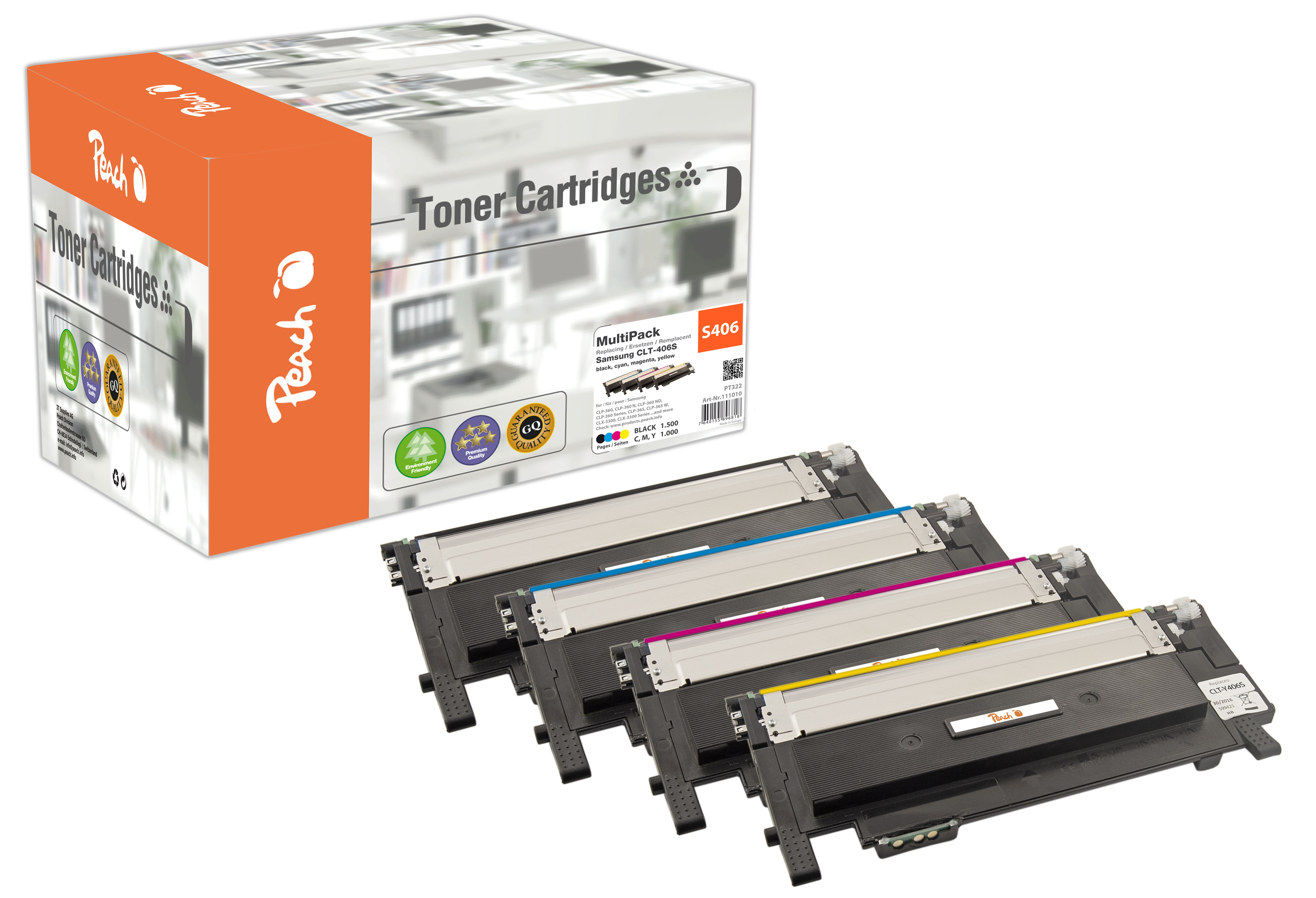 Peach S406 4 Toner (bk, c/m/y) ersetzt Samsung CLT-P406C/ELS, SU375A für z.B. Samsung Xpress C 460, Samsung Xpress C 460 W, Samsung CLP -360