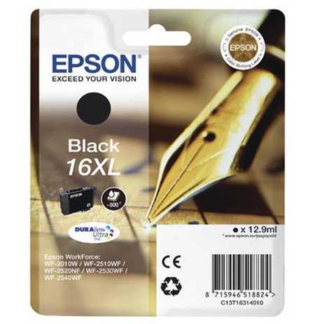 Epson E16XLbk Druckerpatronen XL bk - Epson No. 16XL bk, C13T16314010 für z.B. Epson WorkForce WF -2010 W, Epson WorkForce WF -2500