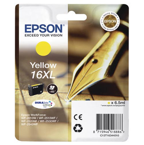 Epson E16XLy Druckerpatronen XL ye - Epson No. 16XL y, C13T16344010 für z.B. Epson WorkForce WF -2010 W, Epson WorkForce WF -2500