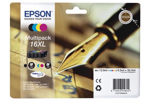 Epson E16XL Druckerpatronen XL bk - Epson No. 16XL, C13T16364010 für z.B. Epson WorkForce WF -2010 W, Epson WorkForce WF -2500