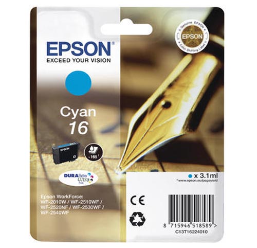Epson E16c Druckerpatronen cy - Epson No. 16 c, C13T16224010 für z.B. Epson WorkForce WF -2010 W, Epson WorkForce WF -2500