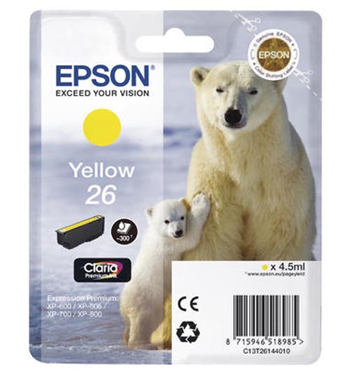 Epson E26y Druckerpatronen ye - Epson No. 26 y, C13T26144010 für z.B. Epson Expression Premium XP -510, Epson Expression Premium XP -520