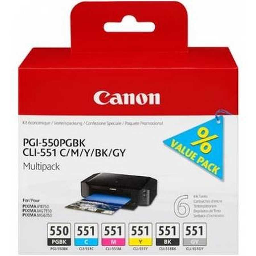 Canon C551MUL Druckerpatronen (bk, c, m, y) - Canon CLI-551MUL, 6496B005 für z.B. Canon Pixma IP 8750, Canon Pixma IP 8700, Canon Pixma MG 6300
