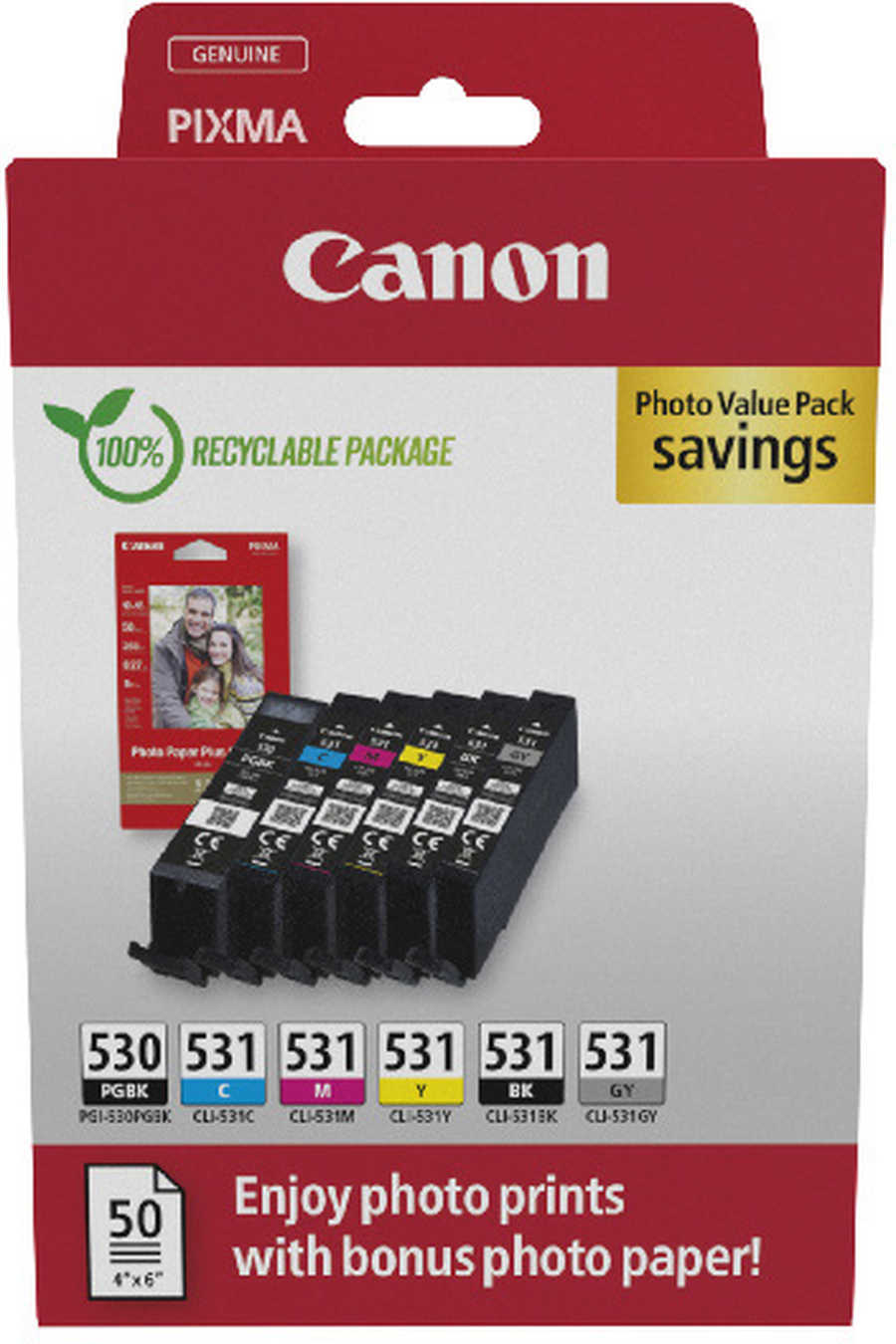 Canon C530/531 Druckerpatronen (bk, c, m, y) - Canon 6117C004 für z.B. Canon Pixma TS 8751, Canon Pixma TS 8750, Canon Pixma TS 8700