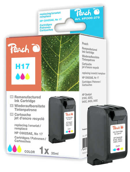 Peach HP 17 Druckerpatrone col ersetzt HP No. 17, C6625AE für z.B. HP DeskJet 840 C, HP DeskJet 816 C, HP DeskJet 817 C, HP DeskJet 825 C, HP Fax 1010