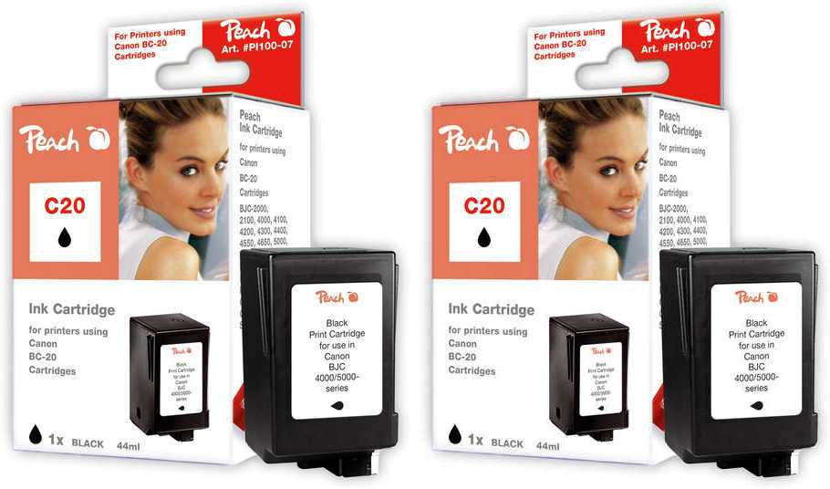 Peach C20/23 2 Druckköpfe 2*bk ersetzt Canon, Apple BC-20BK, 0895A002 für z.B. Apple Color Stylewriter 2400, Apple Color Stylewriter 2500