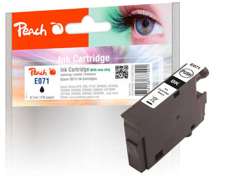 Peach E711 bk Druckerpatrone XL bk ersetzt Epson T0711 bk, C13T07114011 für z.B. Epson Stylus SX 510 W, Epson Stylus D 120, Epson Stylus D 78