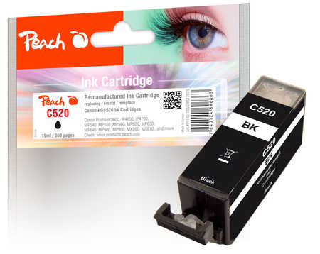 Peach C520 PGBK Druckerpatrone XL bk ersetzt Canon PGI-520PGBK, 2932B001 für z.B. Canon Pixma MP 550, Canon Pixma MP 640, Canon Pixma IP 3600