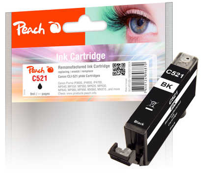Peach C521 BK Druckerpatrone XL bkph ersetzt Canon CLI-521BK, 2933B001 für z.B. Canon Pixma MP 550, Canon Pixma MP 640, Canon Pixma IP 3600