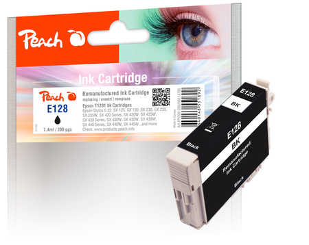 Peach E128 Druckerpatrone bk ersetzt Epson T1281 bk, C13T12814011 für z.B. Epson Stylus SX 435 W, Epson Stylus Office BX 305 F, Epson Stylus S 22