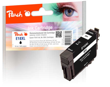 Peach E18 XLbk Druckerpatrone XL bk ersetzt Epson No. 18XL bk, C13T18114010 für z.B. Epson Expression Home XP -100, Epson Expression Home XP -102