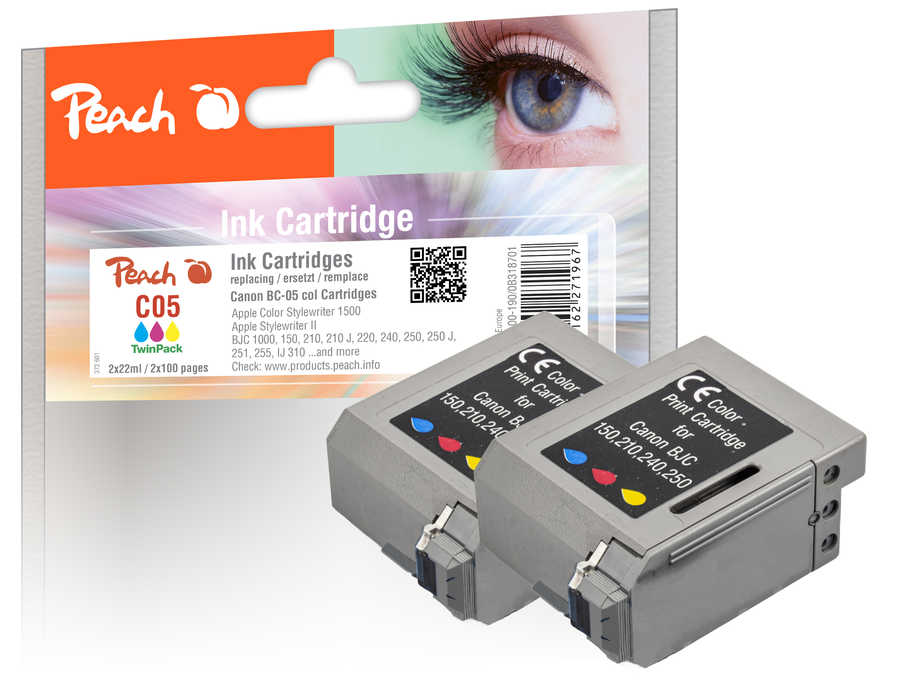Peach C1/2/3/5 2 Druckköpfe 2*col ersetzt Canon, Apple BC-05C*2, 0885A002 für z.B. Apple Color Stylewriter 1500, Apple Stylewriter II , Canon IJ 310