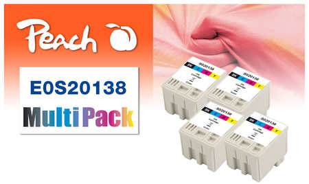 Peach E138 4-Pack Druckerpatrone (4*bk, cy, ma, ye) ersetzt Epson S020138 für z.B. Epson Stylus Color 300
