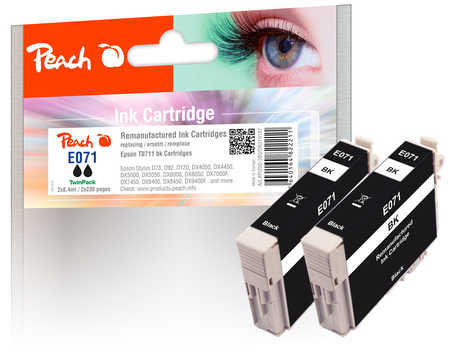 Peach E711 bk 2 Druckerpatronen XL 2*bk ersetzt Epson T0711 bk*2, C13T07114011 für z.B. Epson Stylus SX 510 W, Epson Stylus D 120, Epson Stylus D 78
