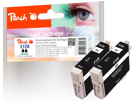 Peach E128 2 Druckerpatronen 2*bk ersetzt Epson T1281 bk*2, C13T12814011 für z.B. Epson Stylus Office BX 305 F, Epson Stylus Office BX 305 FW