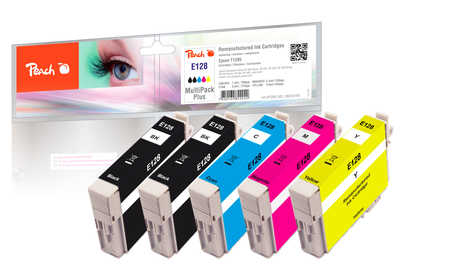 Peach E128 5 Druckerpatronen (2*bk, c/m/y) ersetzt Epson T1285, C13T12854010 für z.B. Epson Stylus Office BX 305 F, Epson Stylus Office BX 305 FW