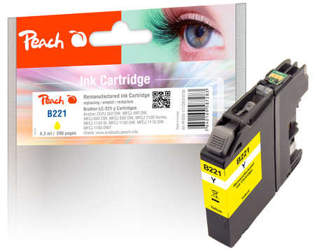 Peach B221 Y Druckerpatrone ye ersetzt Brother LC-221Y für z.B. Brother DCPJ 562 DW, Brother MFCJ 480 DW, Brother MFCJ 880 DW, Brother MFCJ 1100