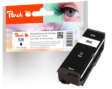 Peach E26 bk Druckerpatrone bk ersetzt Epson No. 26 bk, C13T26014010 für z.B. Epson Expression Premium XP -510, Epson Expression Premium XP -520