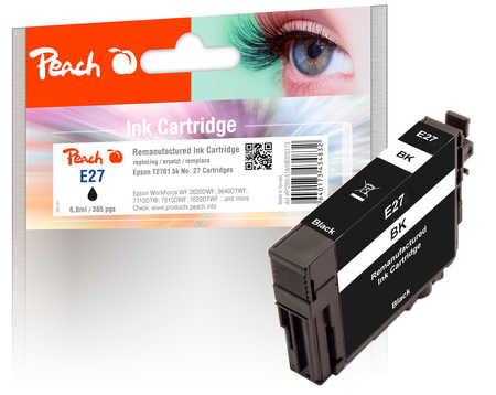 Peach E27 Druckerpatrone bk ersetzt Epson T2701, No. 27 bk, C13T27014010 für z.B. Epson WorkForce WF -3600, Epson WorkForce WF -3620 DWF