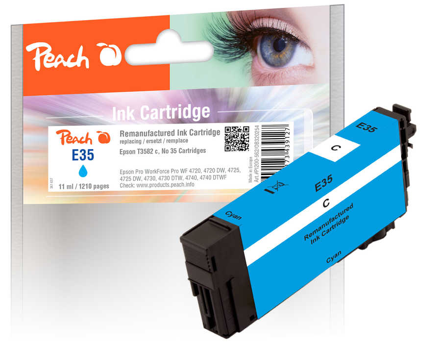 Peach E35 Druckerpatrone cy ersetzt Epson T3582, No. 35 c, C13T35824010 für z.B. Epson WorkForce Pro WF -4720 DWF, Epson WorkForce Pro WF -4720