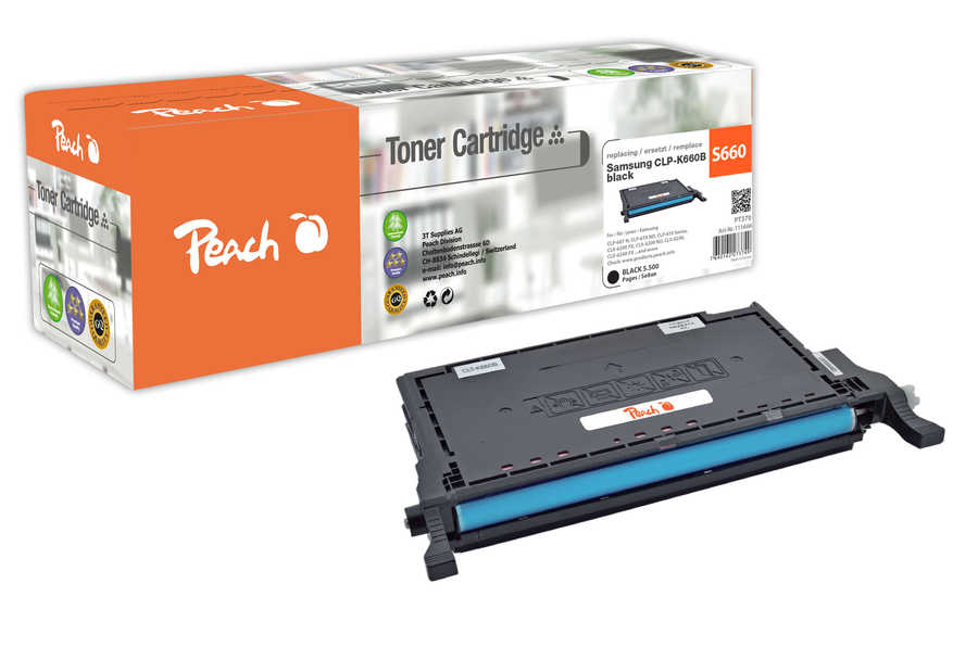 Peach S660 Toner XL bk ersetzt Samsung CLP-K660B/ELS, ST906A für z.B. Samsung CLP -607 N, Samsung CLP -610 ND, Samsung CLP -610