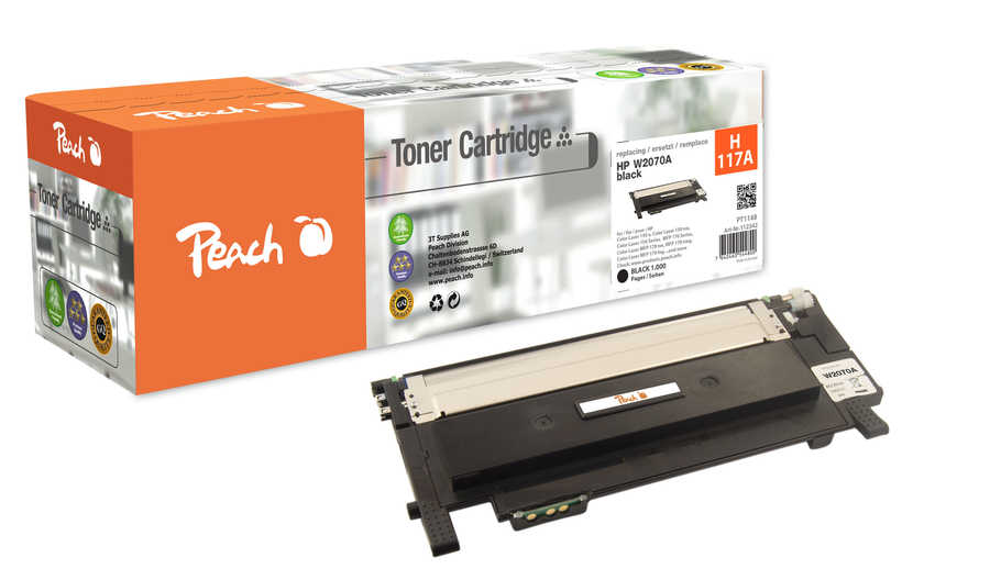 Peach HP 117 ABK Toner bk ersetzt HP No. 117A BK, W2070A für z.B. HP Color Laser MFP 178 nw, HP Color Laser MFP 178 nwg, HP Color Laser 150 a