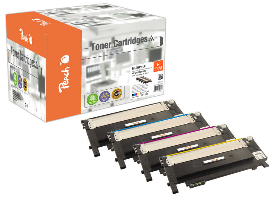 Peach HP 117 A 4 Toner (bk, c/m/y) ersetzt HP No. 117A, W2070A, W2071A, W2072A, W2073A für z.B. HP Color Laser MFP 178 nw, HP Color Laser 150 a
