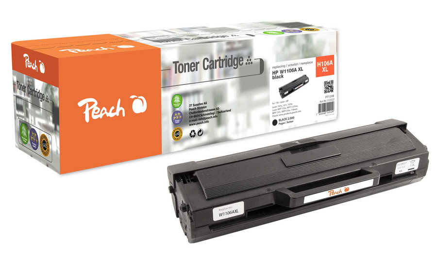 Peach HP 106 AXL Toner XL bk ersetzt HP No. 106A XL, W1106A XL für z.B. HP Laser 107 a, HP Laser 107 r, HP Laser 107, HP Laser 107 w