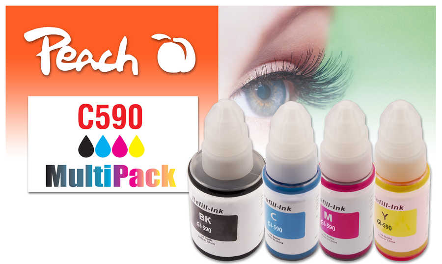 Peach C590 4 Druckerpatronen (bk, c/m/y) ersetzt Canon GI-590 für z.B. Canon Pixma G 1500, Canon Pixma G 2500, Canon Pixma G 3500, Canon Pixma G 4500