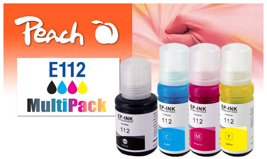 Peach E112 Spar Pack Druckerpatronen (bk, c/m/y) ersetzt Epson No. 112 für z.B. Epson EcoTank L 11160, Epson EcoTank L 15150, Epson EcoTank L 15160