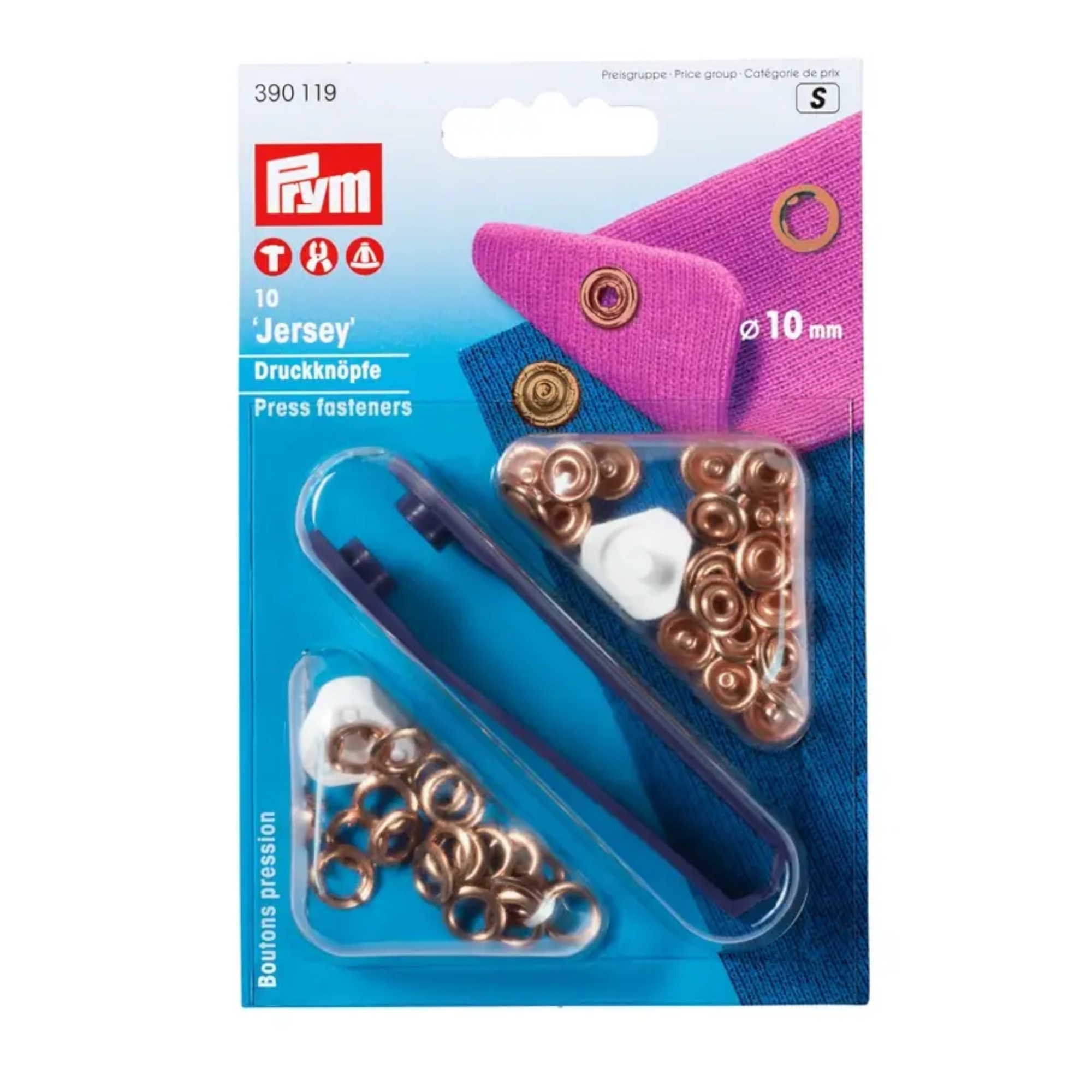 10 Druckknöpfe Jersey, 10 mm, verkupfert