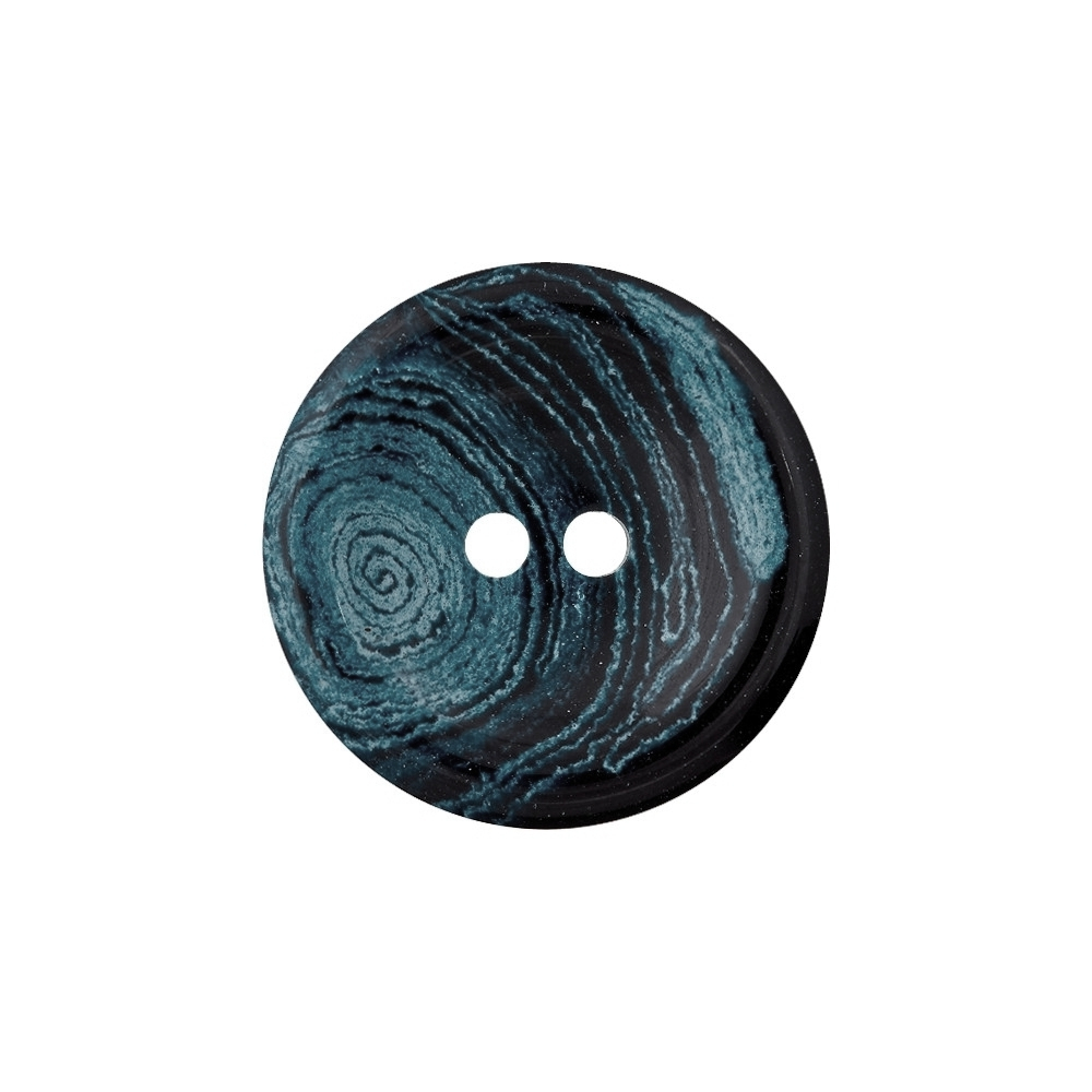 2-Loch Hanf-Polyesterknopf recycelt 15 mm, blau-marmoriert