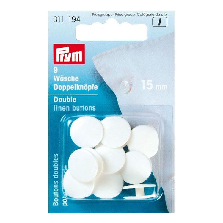 9 Wäsche Doppelknöpfe, 15 mm, weiss