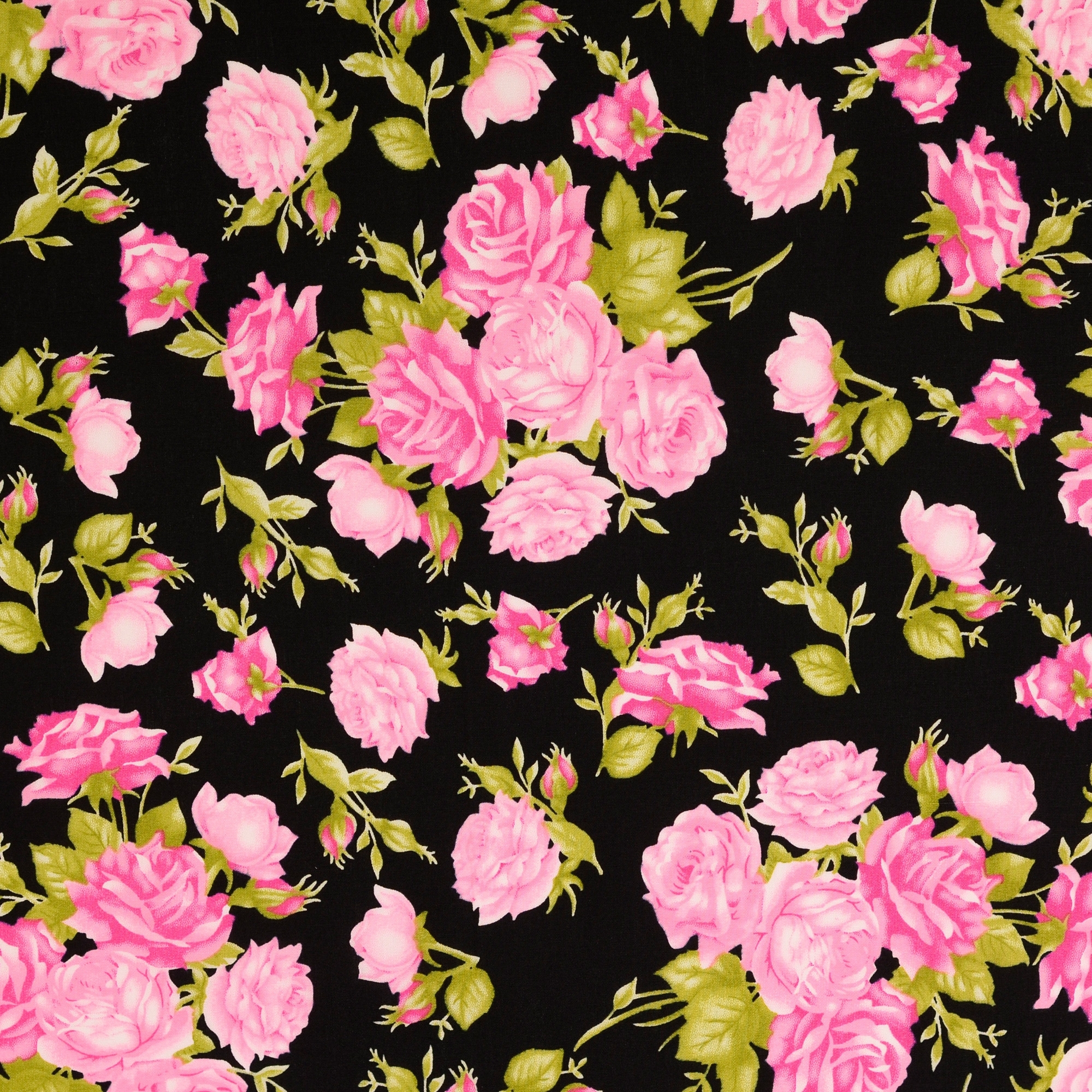 Baumwoll Popeline Lovely Rose, schwarz
