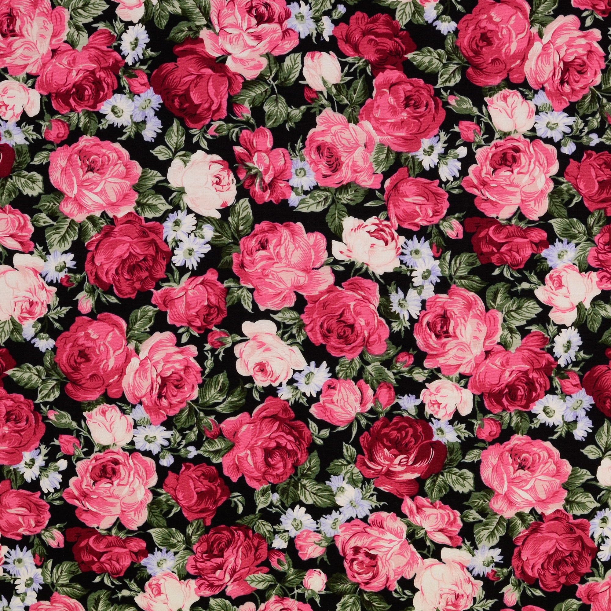 Baumwoll Popeline Rose Dream, schwarz - beere