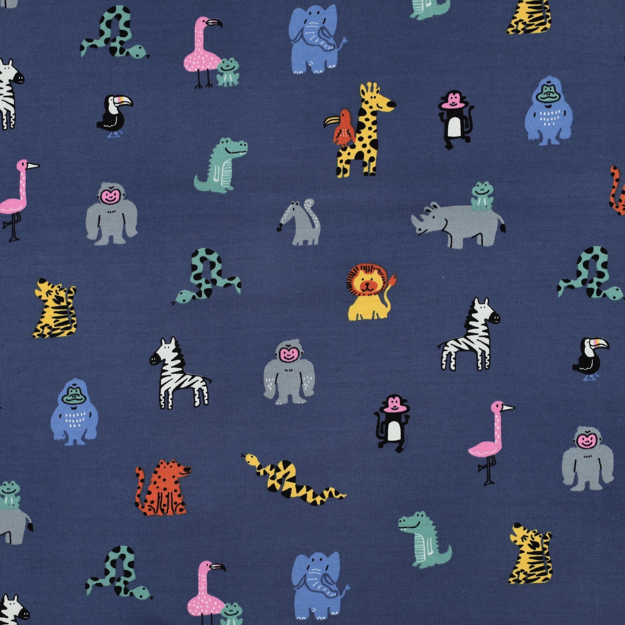 Baumwolljersey Happy Zoo, jeansblau