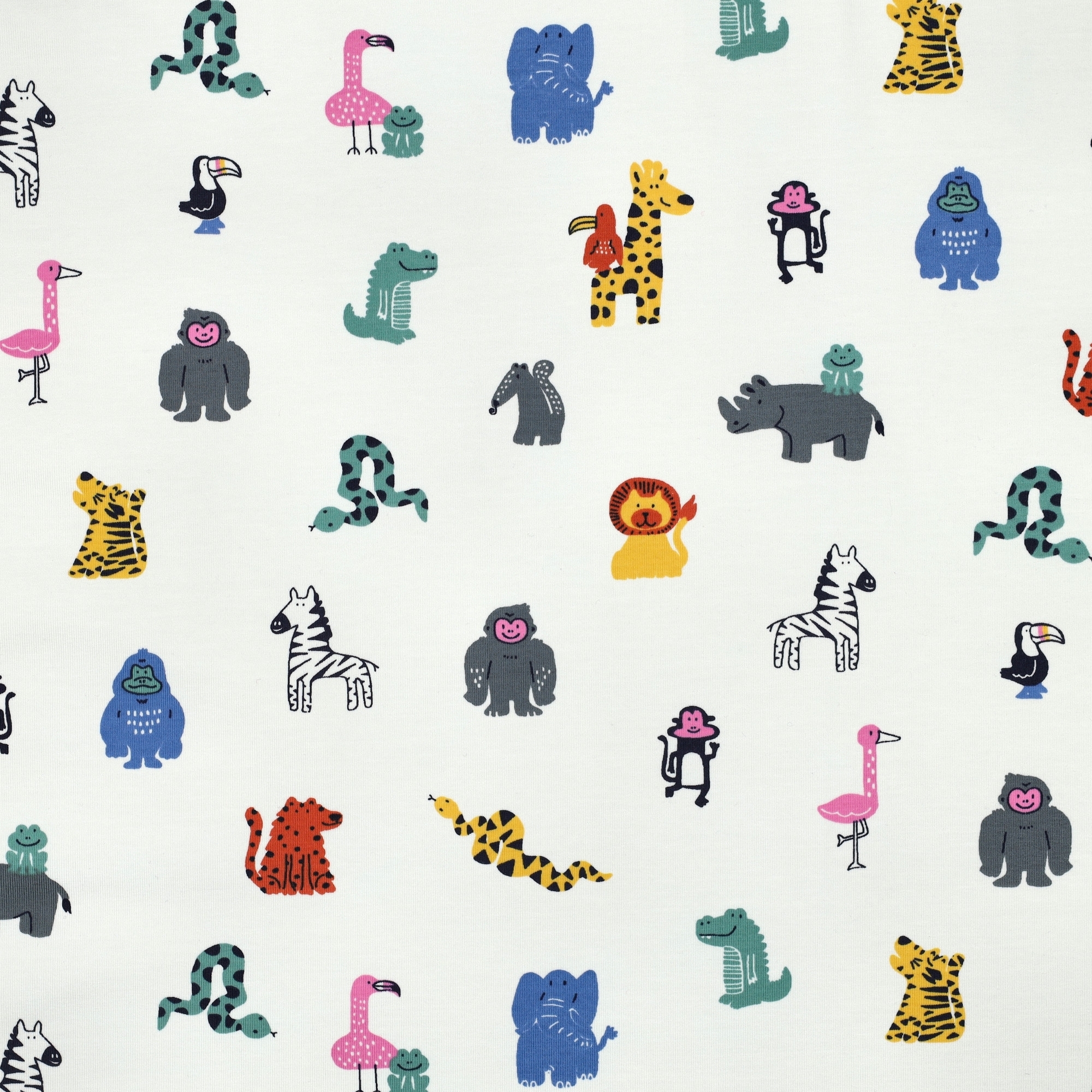 Baumwolljersey Happy Zoo, wollweiß
