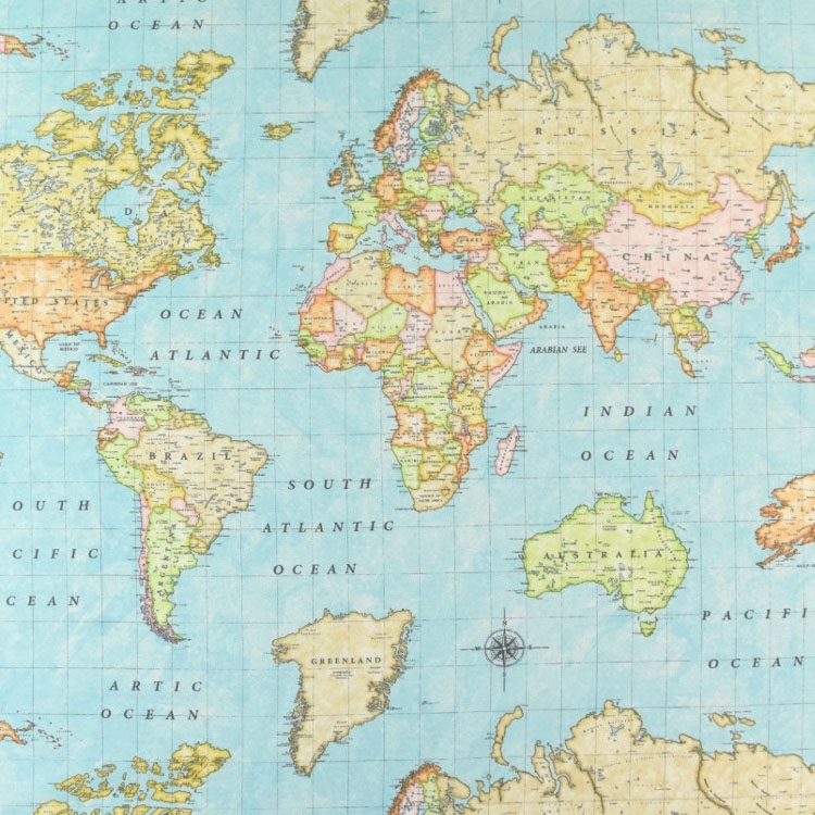 Dekostoff Ottoman Map of the World - Weltkarte