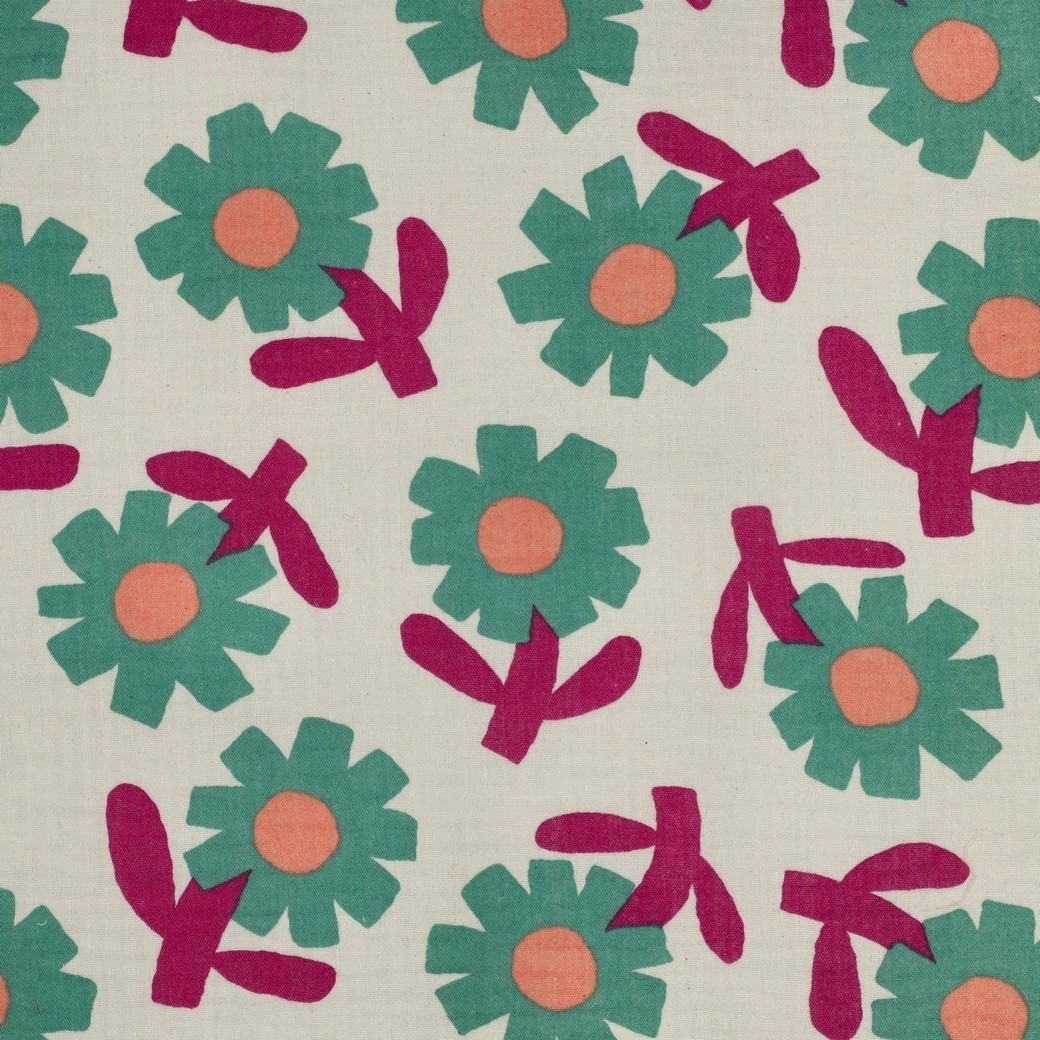 Musselin Double Gauze Comic Flowers, natur