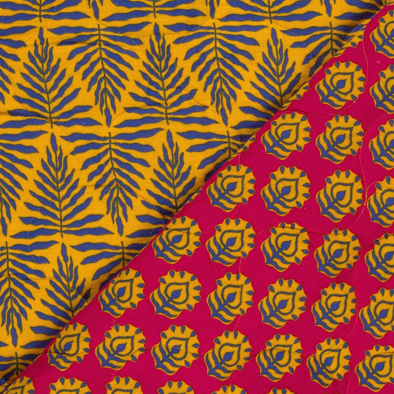 Musselin Stepper Doubleface Leaves and Flowers, gelb