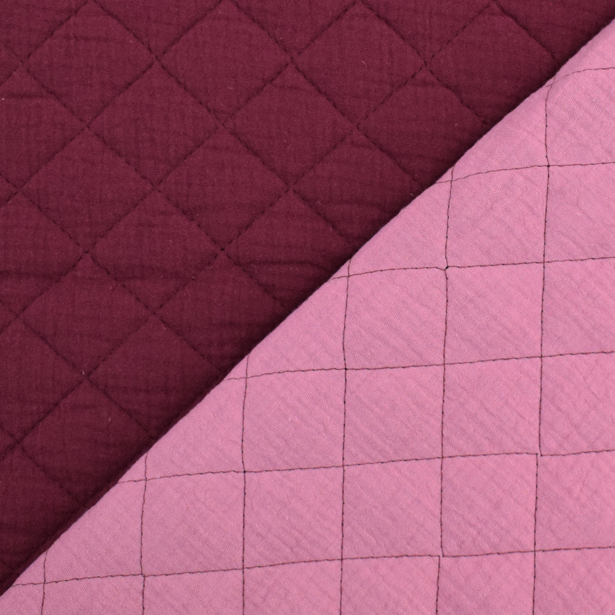 Musselin Stepper Doubleface, weinrot- altrosa