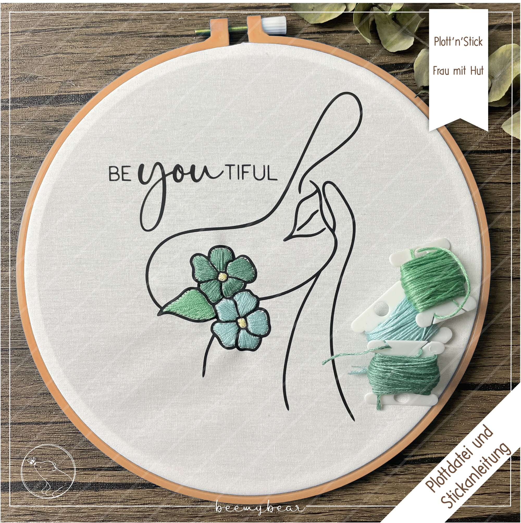 Plotter- und Stickdatei beemybear Plott'n'Stick Frau mit Hut LineArt