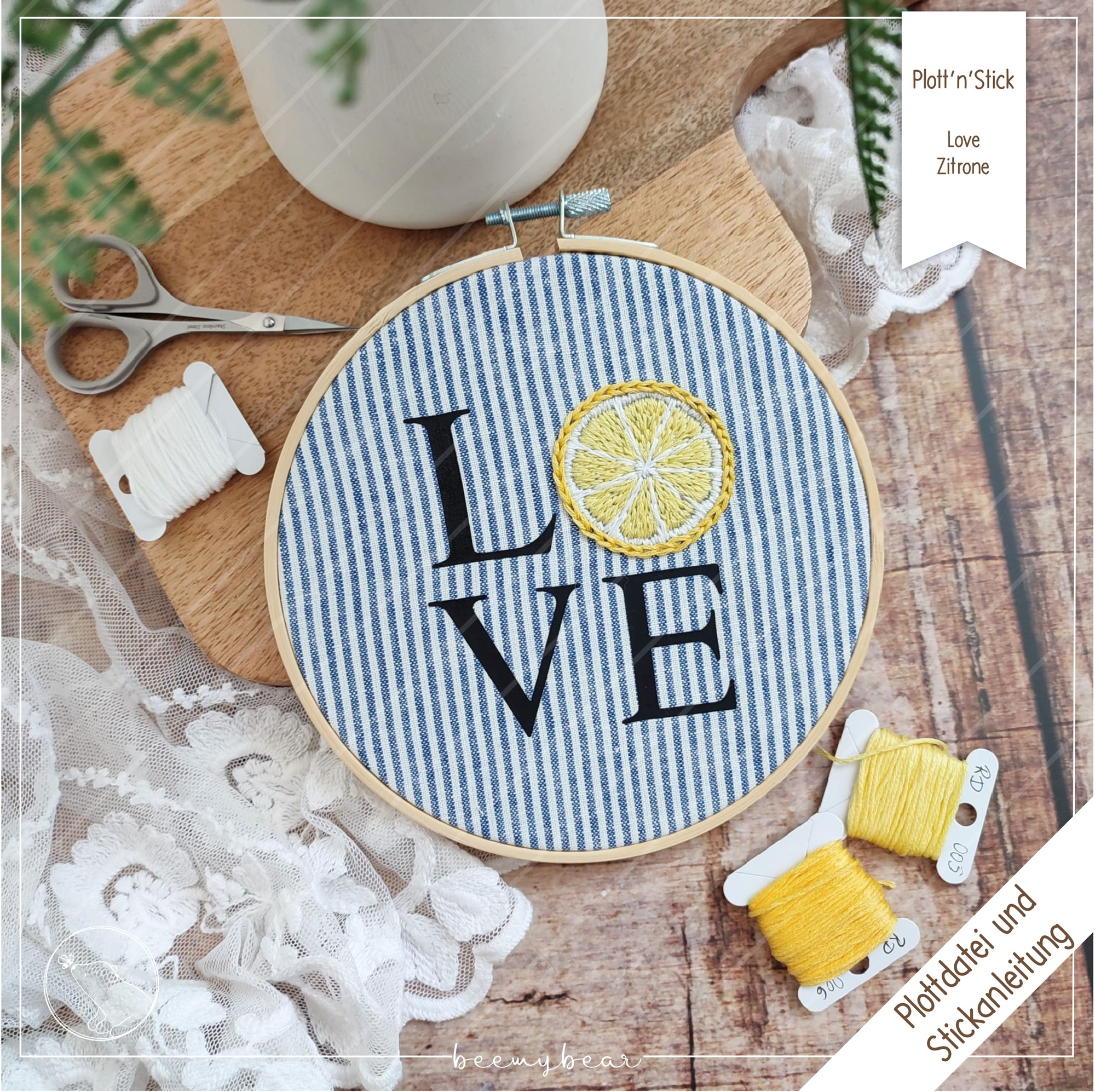 Plotter- und Stickdatei beemybear Plott'n'Stick Love Zitrone